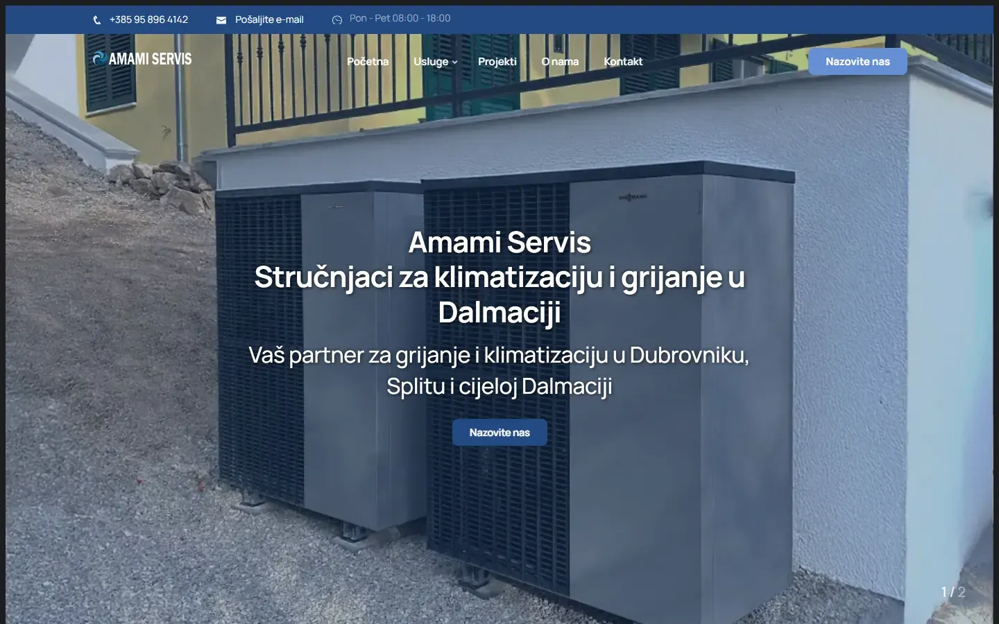 Naslovna stranica web stranice Amami Servis, obrt za grijanje i hlađenje iz Metkovića