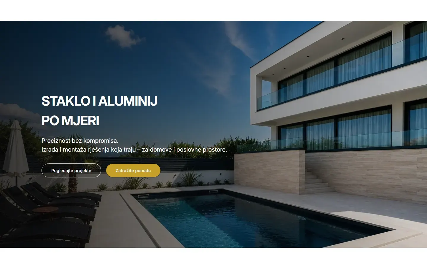 Naslovna stranica web stranice In-Ex Design, staklo i aluminij po mjeri iz Zagreba