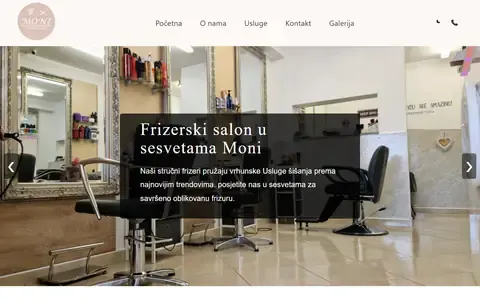 Naslovnica web stranice Frizerski salon Moni